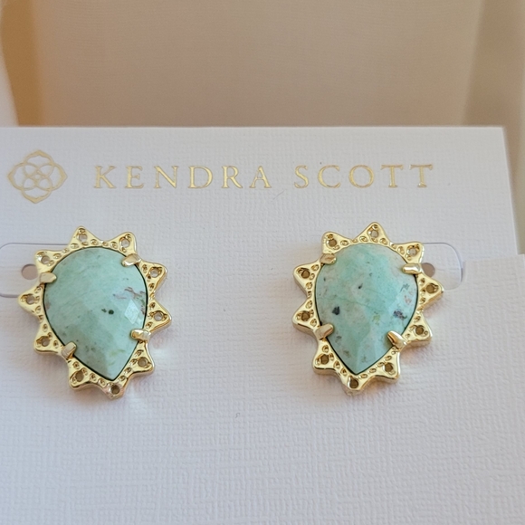 Kendra Scott Custom Chrysocolla Stud Earrings in Gold - Picture 7 of 9
